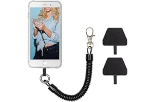 SIOPPKIK Handykette mit flexiblem Spiralkabel, universale Lanyard Schlüsselband Schlüsselanhänger kompatibel mit iPhone/Samsung/Huawei(2 Einlagen,Schwarz)