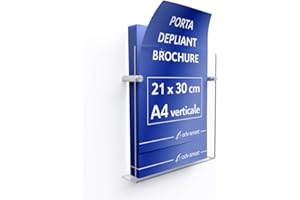 adv-smart Porta Depliant Brochure da parete A4 verticale 21x30 cm - Espositore in Plexiglass con fissaggi in acciaio