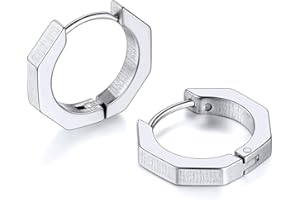 FOCALOOK Orecchini Uomo Cerchio in Acciaio Inossidabile, Orecchini Acciaio Chirurgico Argento/Nero/Oro, Orecchino Uomo Pendenti Tondi Punk HipHop Confezione Regalo