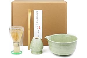 Vexran Set de té de 4 partes de Matcha con té Matcha Bowl, escoba de matcha, tope de escoba y bambú con cuchara-japonesa matcha set para té ceremonía accesorios para principiantes y profesionales