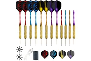 BELLE VOUS Set da 12 Freccette Professionali con Punta in Metallo - Freccette Punta Acciaio da 18g con Astine, Alette e Protezioni in Alluminio Colorato - Kit per Freccette Bersaglio - 4 Colori