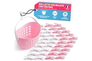 culiclean Cestino per Mollette da Bucato con 40 Mollette – Porta Mollette da Esterno – Mollette Bucato Antisegno e Resistenti – rosa-bianco, cestino rosa