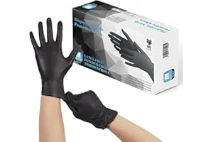 THE REAL TOUCH K-MART Guantes desechables multiusos de nitrilo negro, sin polvo, desechables, extra fuertes, caja de 100 (negro, mediano)