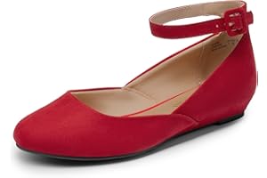 DREAM PAIRS Women's Ballet Flats Pumps Ballerina Ankle Strap Elastic Low Wedge Sandals Round Toe Comfy Dolly Shoes