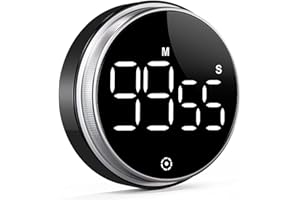 Dreamhigh® Cyfrowy minutnik kuchenny z uchwytem magnetycznym, zegarem do jajek, z wyświetlaczem LCD, 3 poziomy głośności i 2 poziomy jasności, idealny do gotowania, pieczenia, nauki itd., czarny