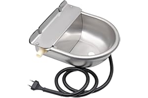 BREUAILY Beheiztes Frostschutz TräNkebecken 25W 220V Automatisches Thermostat Hunde Tränke Edelstahl Tränkebecken Pferd Beheizbar mit Einstellbarem Schwimmerventil und Abflussloch für Rinder Pferd