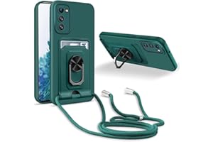 JMstore Handykette Schutzhülle Kompatibel mit Samsung Galaxy S20 FE 4G/5G,360° Ring Ständer magnetisches Eisenblech+Kartenfach Kameraschutz Stoßfester Silikon hülle-Grün