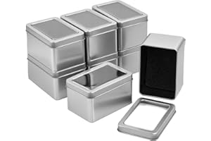 CATIME 8 szt. mini metalowych pudełek z pokrywką, prostokątne pudełko pojemnika bez zawiasów, srebrny żelazny organizer z przezroczystą pokrywą na prezenty cukierkowe, 107x72x60 mm
