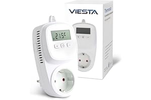 VIESTA® TH10 Thermostatstecker 230 V – digitaler Temperaturregler für Steckdose mit Display – geeignet für Infrarotheizung, Heizpaneele, Elektrogeräte – Plug & Play