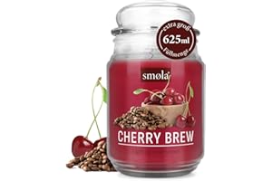 ‎SMØLA smøla Große Duftkerze im Glas I Cherry Brew 625ml - Kerze Kirsche Kaffeeduft I bis zu 140 Stunden Brenndauer I vegane Sojawachs-Kerze I perfekte Geschenkidee