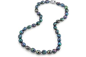 The Pearl Source Sterling Silver 9-10mm AAA Quality Baroque Black Freshwater Cultured Pearl Necklace for Women