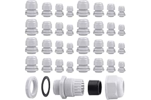 KINDPMA 32 pezzi Pressacavi M12, M16, M20, M25 Pressacavi Impermeabile in Plastica Connettori Pressacavi per Casa Giardino Illuminazione Esterni（Nylon Bianco）