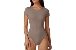 QINSEN Damen-Body mit Rundhalsausschnitt, kurzärmelig, doppelt gefüttert, Basic-T-Shirt