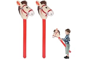 Qiuruoo 2 StüCk Aufblasbares Stabpferd, 95cm Steckenpferd Kinder füR Das TäGliche Spiel, Pferd-Thema Geburtstagsfeier Dekorationen, Party Geschenk Requisiten, Kinder-Sport-Requisiten Mit (Rot)
