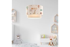 lux.pro Lámpara Colgante Infantil Lurgan Lámpara de Techo para Niños con Motivo de Jirafa para Dormitorio 1xE27 Pantalla Doble de Tela 70 x Ø 30 cm Blanco