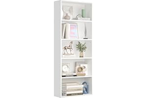 Nordivale Bookcase Free Standing, 5-Tier Book shelf, Tall White Bookshelf Shelving Unit, Open Storage Display Storage Bookshelves Rack Cube Shelf for Living Rooms, Bedrooms, Home Office, 1 Pack