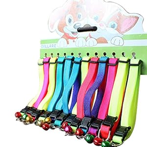 Sobotoo Juego de 12 Collares para Perros y Gatos, Ajustable, Colorido, arcoíris, Gato, Gatito, Cachorro, Collar con Campana (9.4 Pulgadas ~ 13.4 Pulgadas)