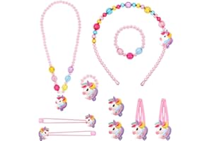 LuminaLux Kids Jewelry Set for Girls, Necklace, Bracelet, Ring, Clip-on Earrings, Hair Clips, Perfect Costume Jewelry Party Favors & Dress-Up Pretend Play Gift