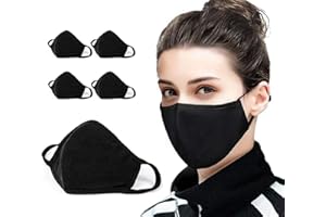 EATASTY 5 PCS Cotton Face Mask Cover Bandana Balaclavas, 2-Layer Unisex Reusable Fashion Washable face mask (Pack 5, Black) - UK SELLER