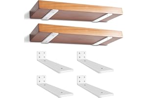 YFCVIP 4 Pzs Escuadras para Estanterias, 25cm Soportes para Estanterías, Escuadras Metalicas, Soportes Balda Flotante Pared de Estantería para Cocina | Dormitorio | Estudio (Blanco)