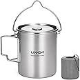 Lixada Camping Water Cup with Foldable Handles and Lid 750ml Stainless Steel Mug Hanging Pot for Camping Hiking Backpacking Picnic