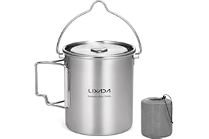 ‎LIXADA Lixada Camping Topf Edelstahl Titan Tasse Becher 750ml mit Faltbaren Griffe und Deckel Outdoor Tasse Geschirr für Camping Wandern Kochen Picknick