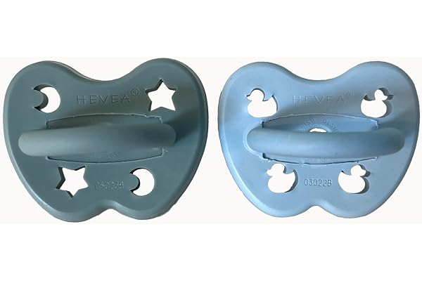 HEVEA Lot de 2 tétines orthodontiques en caoutchouc naturel de 3 à 36 mois - Design hygiénique en une pièce pour les nouveau-nés et les tout-petits, sans BPA, douces et durables (brume nordique)