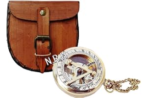 Mässingsfinish solur kompass med läderfodral och kedja - tryck öppen kompass - steampunk tillbehör - vacker handgjord gåva - solur klocka
