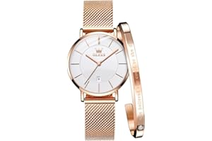 OLEVS Ladies Watch Rose Gold Stainless Steel Mesh Strap Ultra Thin White Face Waterproof Japanese Quartz Dress Date Women Wrist Watch