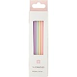 Pack of 16 Rainbow Pastel Birthday Candles with Holder | Tall Thin 4 inch | Cake Toppers for Birthdays, Baby Shower, Easter G
