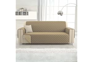 L'ANTICO ARCOLAIO - Copridivano 3 Posti con Braccioli, Antigraffio Gatto, Antiscivolo in Microfibra Double Face, Beige/Tortora