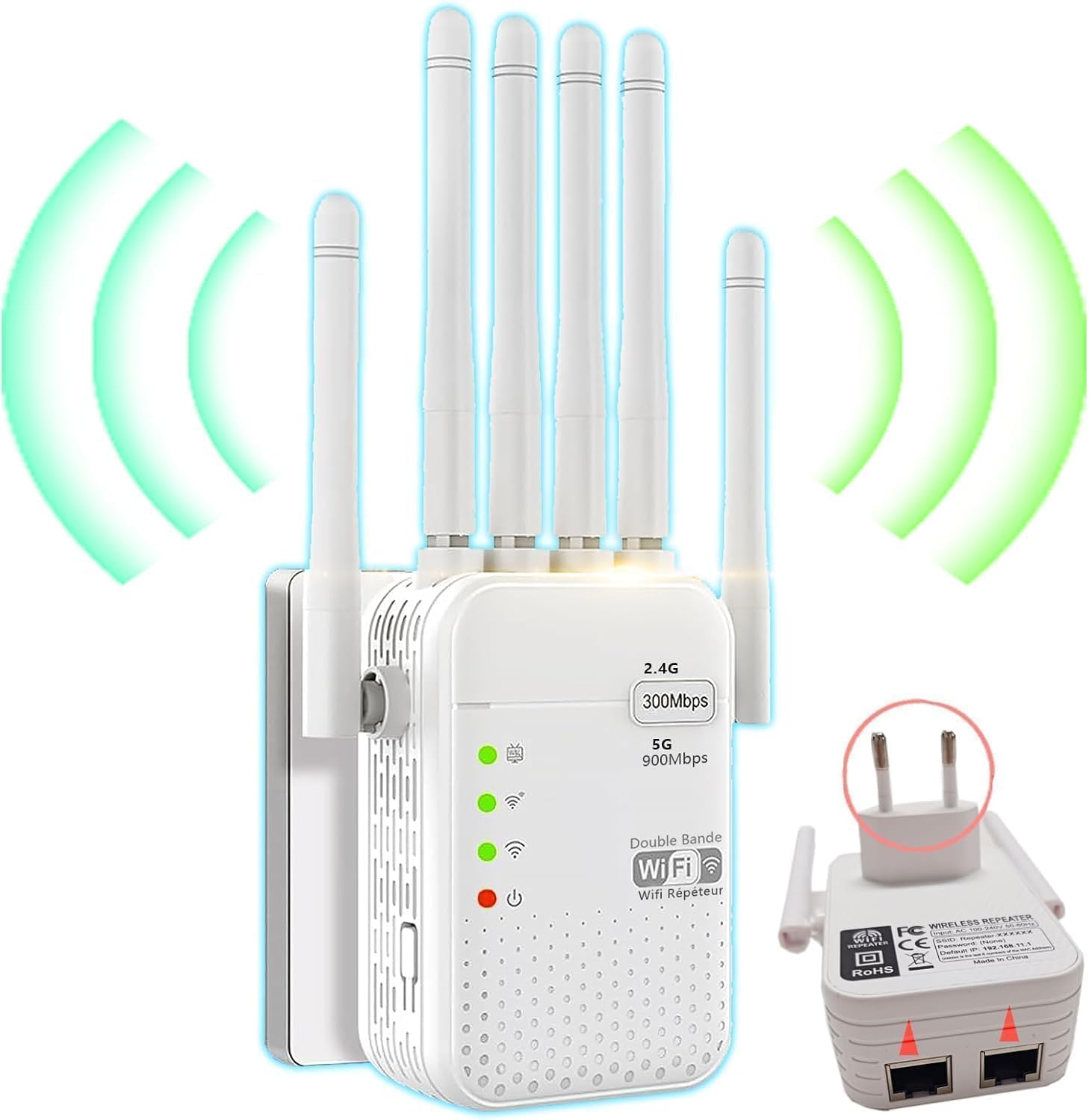 Repetidor WiFi,2026 Potente Amplificador WiFi,Amplificador señal WiFi,Repetidor WiFi Largo Alcance,6 Antenas,2 Puertos LAN,Cobertura de hasta 11800Sq.para Oficinas Y hogares,R08333