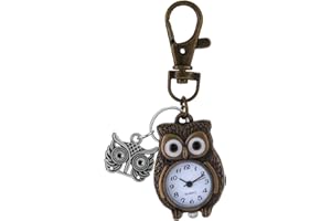 JewelryWe Reloj clásico con llavero de búho, reloj de bolsillo vintage de cuarzo, reloj de bolsillo, para el día de la madre