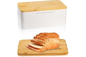 feyiubmen Portapane Premium con coperchio in bambù – Contenitore per il pane di alta qualità in acciaio al carbonio per una conservazione duratura e alla moda, funzione 2 in 1 come tagliere, con