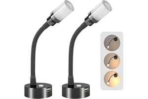 CamperXlite 2 Piezas 2W Lámpara de lectura 12V Autocaravana Regulable LED, Equipado Cargador 18W USB, Flexible Cuello de Cisne Luz de Lectura para Furgo Camper Barco Van LKW 3200K