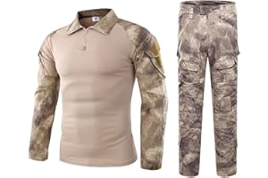 Uugood Camisas Airsoft para Hombre Pantalones Multicam Camisa de Combate Táctico y Set de Pantalones Camuflaje BDU Uniforme Militar Conjuntos de Paintball