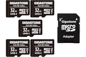 Gigastone - Tarjeta de Memoria de 32 GB, 5 Tarjetas, Alta Velocidad de Lectura de hasta 90 MB/s. Ideal para cámara Drone Full HD Video, U1 C10 Micro SDHC UHS-I con 2 Mini Estuches y 1 Adaptador SD.