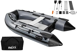 MK-ANGELSPORT NEXX - Barca de pesca profesional (260 cm, con base de aire, con 1 banco, incluye 2 remos, color gris claro)