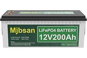 Mjbsan LiFePO4 200 Ah MAX 12 V bateria litowa wbudowana 200 A BMS, maks. 8000 cykli głębokich i moc wyjściowa 2560 W, żywotność 10 lat, idealny do przyczep kempingowych, instalacji solarnych, morskich