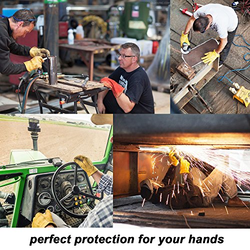 Rindslederarbeitshandschuhe, OZERO levantierteLederhandschuhe für Motorradfahren, Tauchen,Gartenarbeit–Passt perfekt–Guter Halt an der Handflächenpolsterung – Elastisches Handgelenk – 1 Paar (Medium) - 5