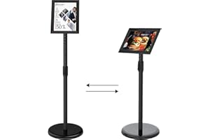 FoxRose Information Stand DIN A4 210 x 297 mm Height Adjustable Stainless Steel Information Stand Customer Stopper Poster Stand Display Stand Advertising Stand (Black, A4)