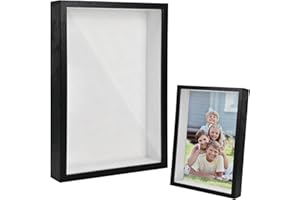 RTHYNTI 3D Black Picture Frame 22 x 17 cm, 3cm Deep Box Frame Display Cases with Glass Panel, Shadow Box Frames for Crafts for Wall Hanging or Desktop with Photos, Memory, Crafts, Flowers