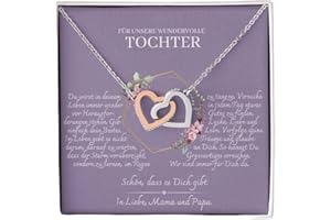 GENERISCH Nilaja Mutter Tochter Geschenk Doppelherz Karabiner Halskette mit personalisierter Karte und Geschenk-Box - 18. geburtstag mädchen - Kette mit Zirkonia zum Geburtstag Weihnachten