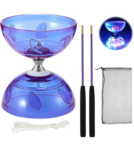 Diabolo LED à Roulement – Lumineux, 4 Couleurs, 2 Bâtons, 10 M De Corde, Sac Inclus !