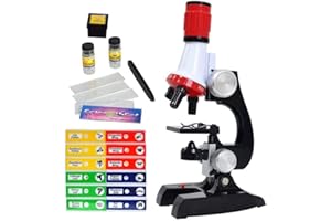 Little World Science Kits for Kids Beginner Microscope with LED 100X 400X and 1200X-Include Sample Prepared Slides 12pc- Educational Toy Birthday Gift