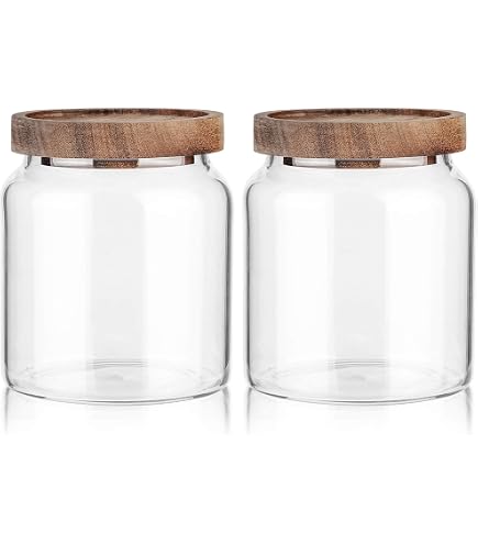 24 Barattoli In Vetro Con Coperchio In Legno Di Acacia, Contenitori Ermetici Per Alimenti In 4 Misure (8,6x10/15/20/25 Cm), Impilabili, Per Riso, Biscotti, Spezie, Tè