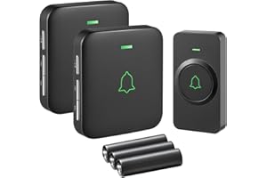 AVANTEK Timbre inalámbrico con pilas, mini timbre inalámbrico de 300 m con 2 receptores, IP55 resistente al agua, timbre electrónico de puerta, 52 melodías en 5 niveles de volumen, con indicador LED
