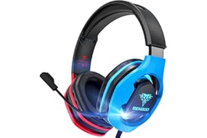BENGOO G9500 Gaming Headset Kopfhörer für PS4 Xbox One PC Controller, Over-Ear-Kopfhörer mit 720° Noise Cancelling Mikrofon, zweifarbiges LED-Licht, weiche Memory-Ohrenschützer für Gamecube Super