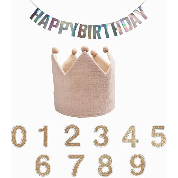 Qetlavee Verjaardagskroon mousseline met cijfers, kroon verjaardag jongens meisjes | kinderfeesthoeden, feestdecoratie | kinderverjaardagsdecoratie | voor kinderverjaardag | kroon van button cijfers