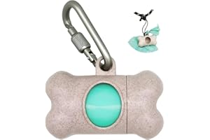 YUCHIYA Dog Poop Pickup Bags Holder Dispenser with 1 Roll Random Color Leak-proof Scented Doggy Waste Bags and Carabiner with Safety Lock Plus Hook and Loop Fastener Never Loose on Leash Lead Again (Beige)
